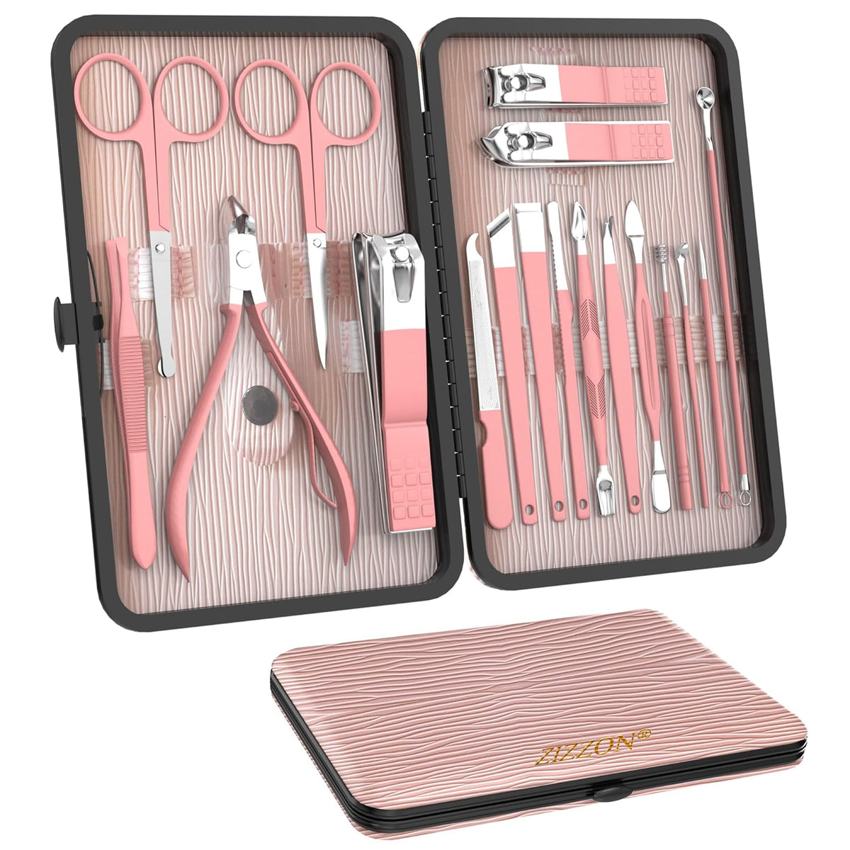 Maniküre-Set 18 in 1 Professionelles Pediküre-Set Nagelschere Grooming Kit Mit Leder Kulturbeutel in Pink