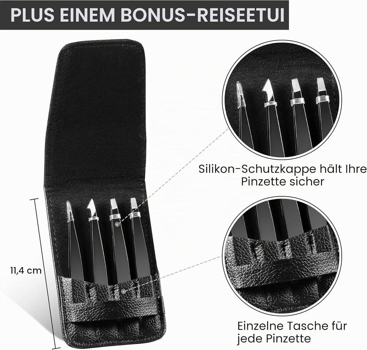 Upmore 4-Piece Stainless Steel Tweezers Set - Black Eyebrow Tweezers with Scissors, Straight, Slanted, Splinter, and Precision Tips for Men and Women
