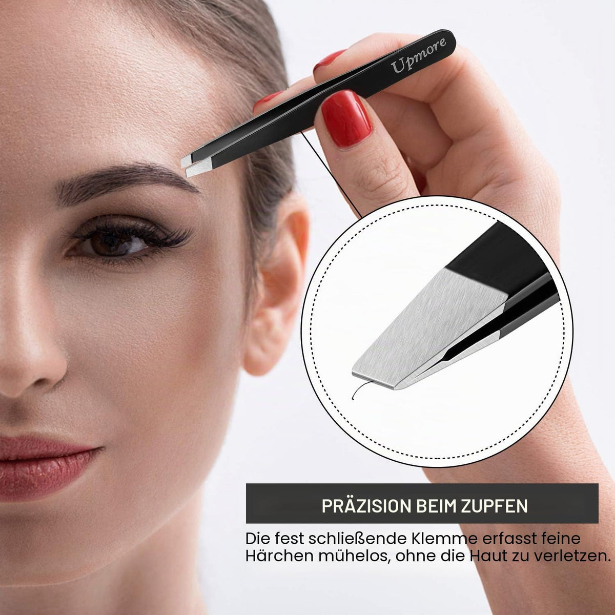Upmore 4-Piece Stainless Steel Tweezers Set - Black Eyebrow Tweezers with Scissors, Straight, Slanted, Splinter, and Precision Tips for Men and Women