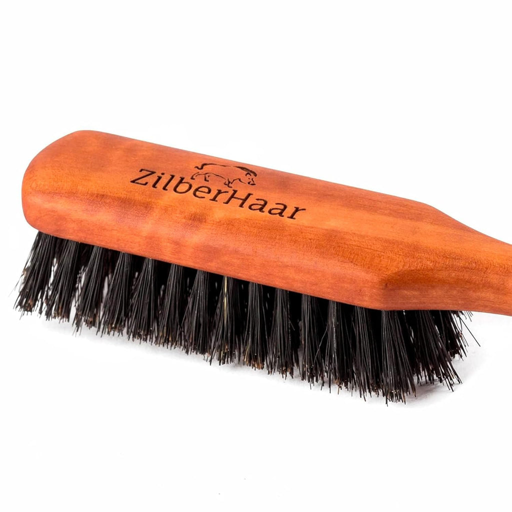 Zilberhaar Bartbürste (Weiche Borsten) | 100% Wildschweinborsten Mit Birnbaumholz | Funktioniert Mit Allen Bartbalsam & Öle | Made in Germany